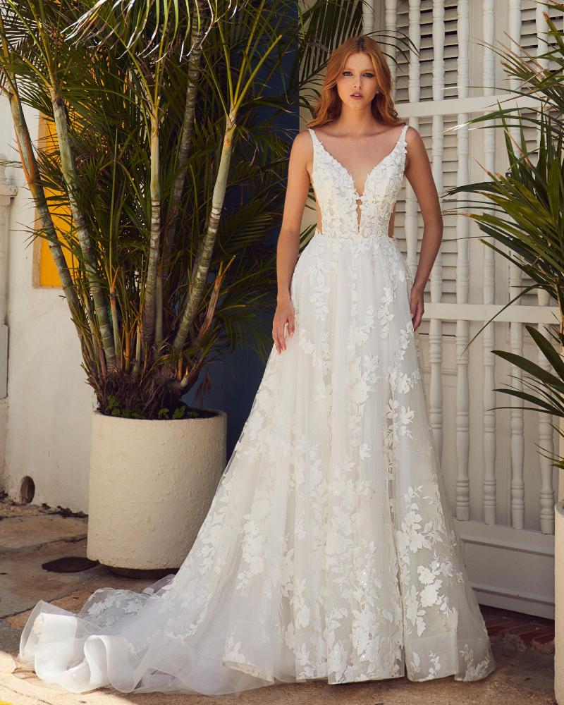 La23114 sexy backless wedding dress with lace and detachable sleeves3